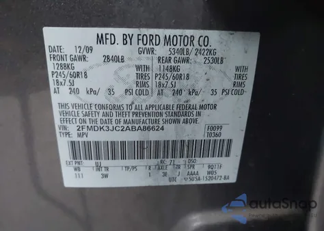 2010 Ford Edge Sel z USA, uszkodzony, nr VIN 2FMDK3JC2ABA86624